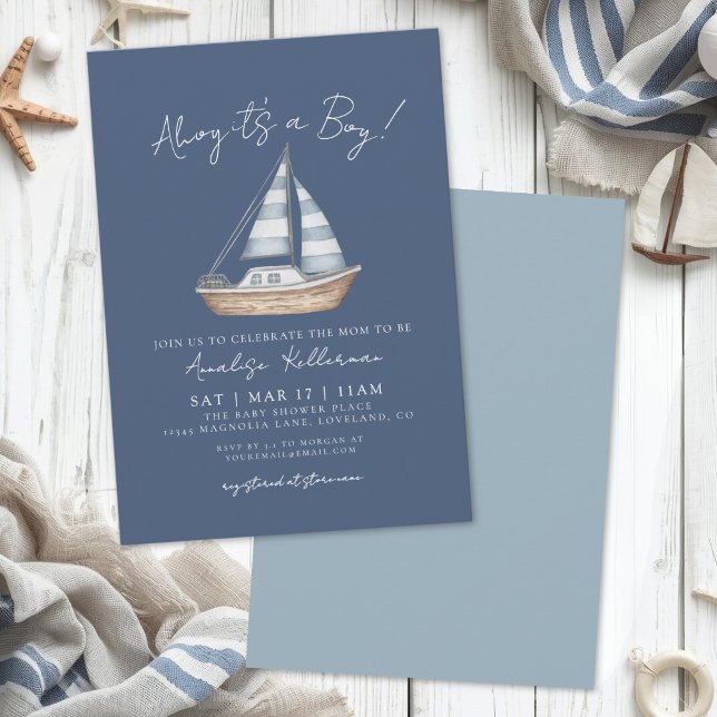 Invitation Baby Shower Garçon Bleu Marin (Nautical Blue Boy Baby Shower Invitation)
