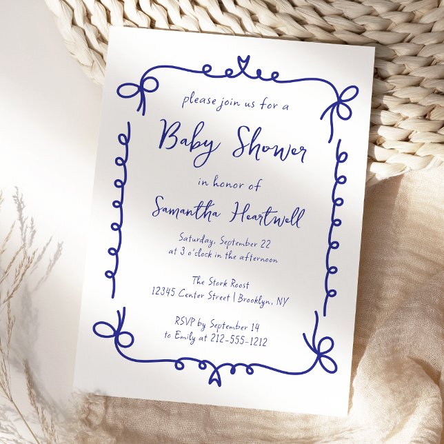 Invitation Baby-Shower Garçon Bleu Marine Calligraphié Fantai (Créateur téléchargé)