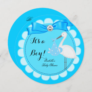 Invitation Baby shower Garçon Bleu mignon Bleu Garçon Stork
