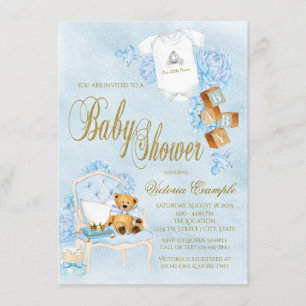 Invitation Baby Shower Garçon Bleu Or Aquarelle