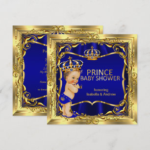 Invitation Baby Shower Garçon Bleu Or Prince
