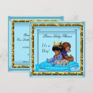 Invitation Baby Shower Garçon Bleu Or Prince Afro-Américain