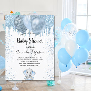 Invitation Baby shower garçon bleu parties scintillant élépha