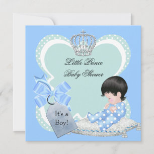 Invitation Baby shower Garçon Bleu Petit Prince Couronne