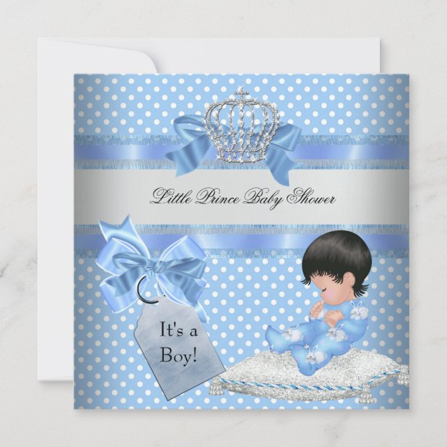 Invitation Baby shower Garçon Bleu Petit Prince Couronne (Devant)