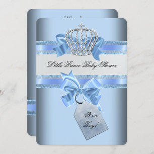 Invitation Baby shower Garçon Bleu Petit Prince Couronne
