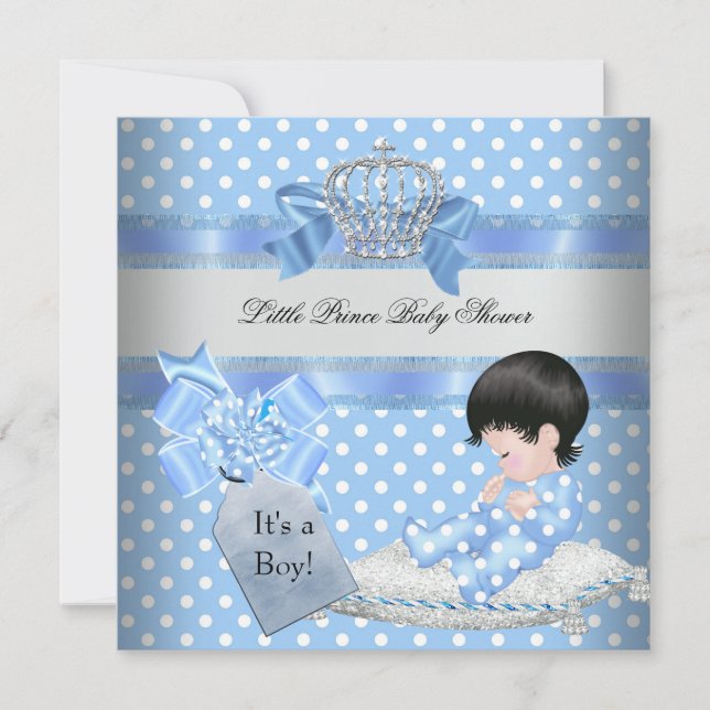 Invitation Baby shower Garçon Bleu Petit Prince Couronne (Devant)