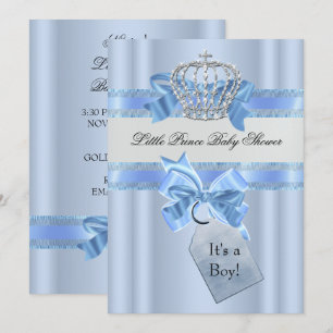 Invitation Baby Shower Garçon Bleu Petit Prince Couronne 5 x