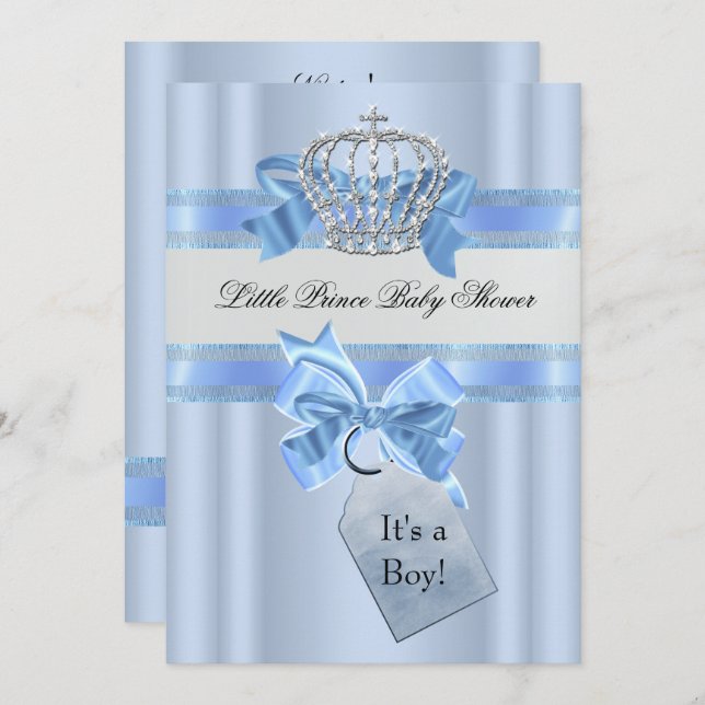 Invitation Baby shower Garçon Bleu Petit Prince Couronne 5 x  (Devant / Derrière)