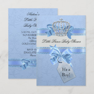 Invitation Baby Shower Garçon Bleu Petit Prince Couronne SML