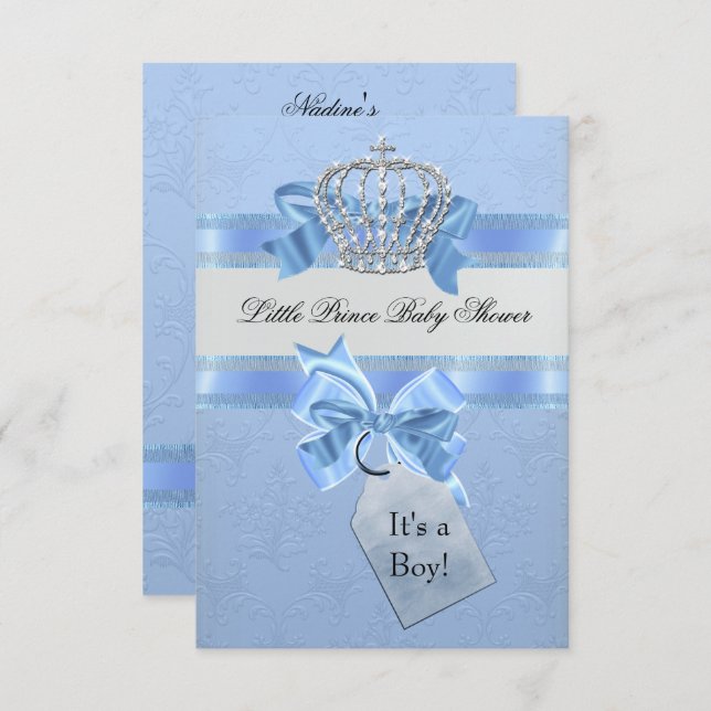 Invitation Baby shower Garçon Bleu Petit Prince Couronne SML (Devant / Derrière)
