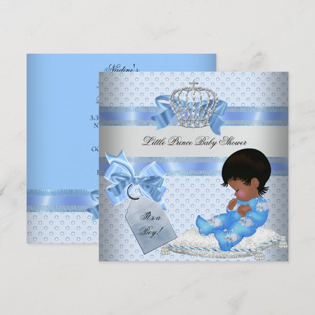 Invitation Baby Shower Garçon Bleu Petit Prince Lapins (Devant / Derrière)