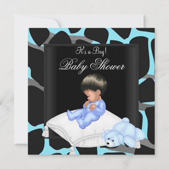 Invitation Baby shower garçon bleu Poster de animal noir (Devant)