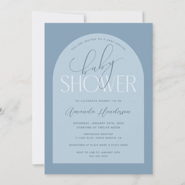 Invitation Baby Shower Garçon Bleu Poussiéreux (Devant)