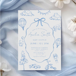 Invitation Baby shower Garçon bleu Toile De Jouy