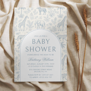 Invitation Baby shower Garçon bleu Toile De Jouy Safari