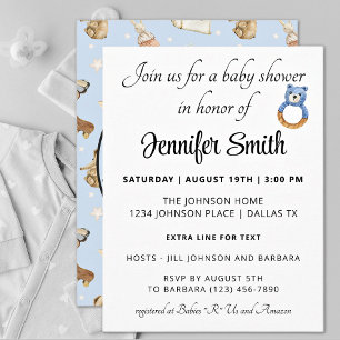 Invitation Baby shower garçon bleu très simple