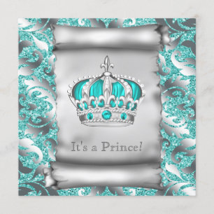 Invitation Baby Shower Garçon Bleu Turquoise et Argent