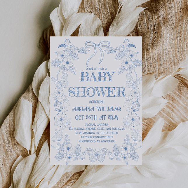 Invitation Baby Shower Garçon Bleu Vintage (Créateur téléchargé)