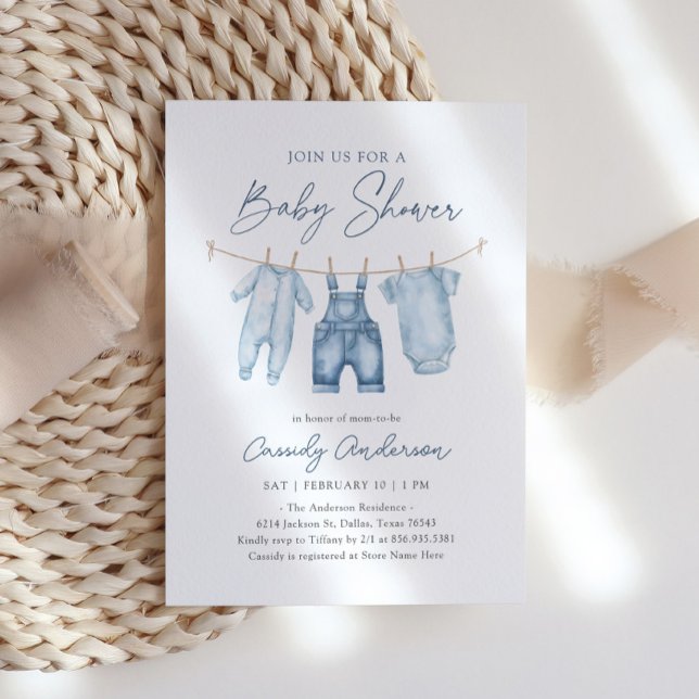 Invitation Baby shower garçon Blue Jean Denim (Créateur téléchargé)