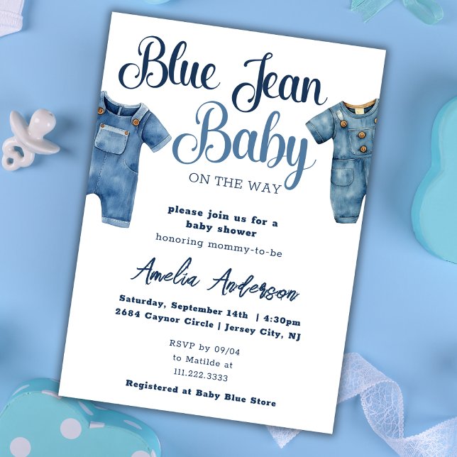 Invitation Baby shower garçon Blue Jean Denim (Créateur téléchargé)
