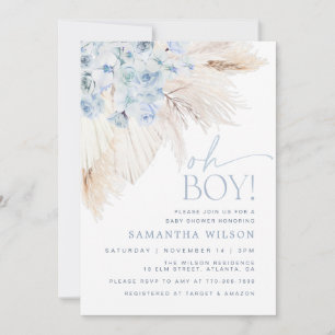 Invitation Baby shower Garçon Blue Pampas Grass