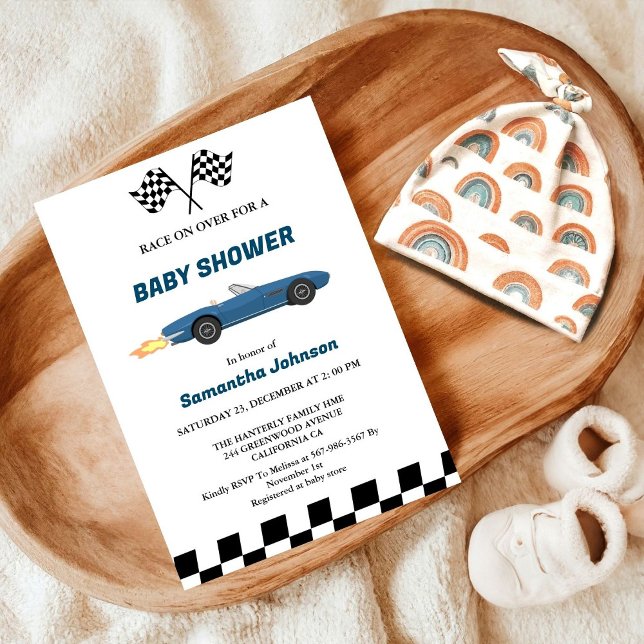 Invitation Baby shower Garçon Blue Race Car (Créateur téléchargé)