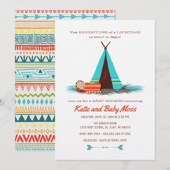 Invitation Baby shower garçon | Boho Chic (Devant / Derrière)
