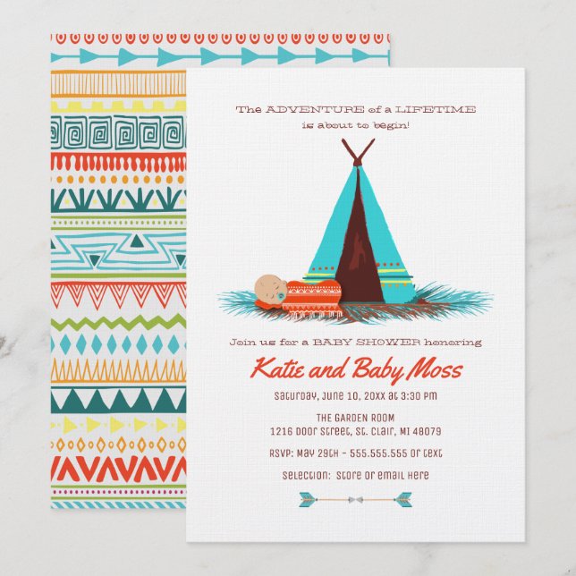 Invitation Baby shower garçon | Boho Chic (Devant / Derrière)