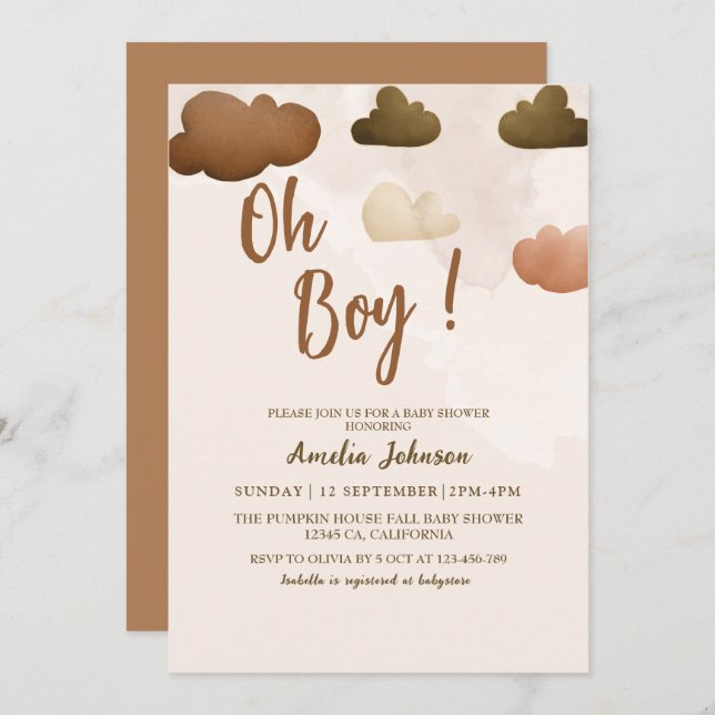 Invitation Baby shower garçon boho Oh garçon moderne (Devant / Derrière)