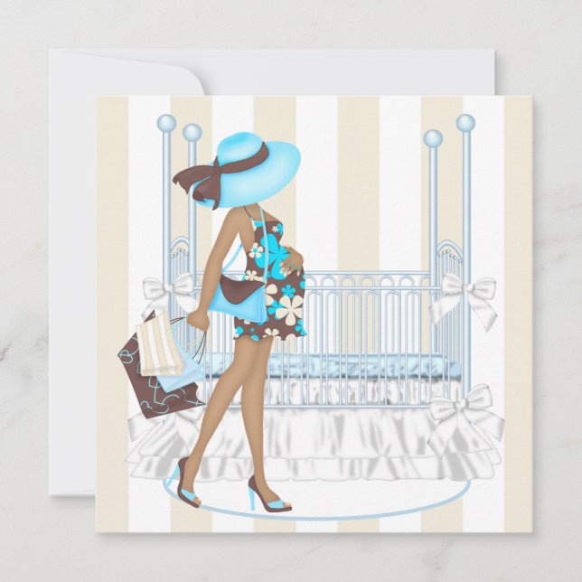 Invitation Baby Shower Garçon Brun Bleu (Devant)