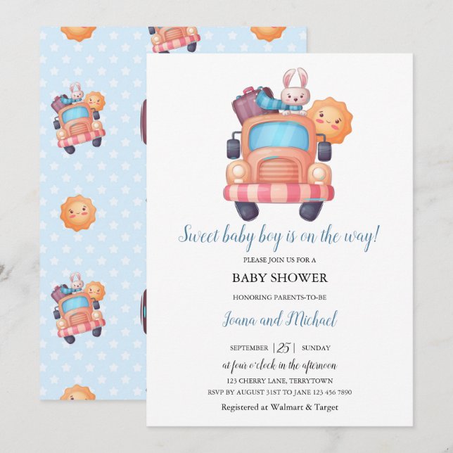 Invitation Baby shower garçon Bunny migny (Devant / Derrière)