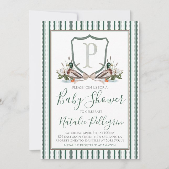 Invitation Baby Shower Garçon Canard Préparé du Sud (Devant)
