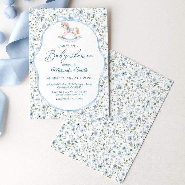 Invitation Baby-Shower Garçon Cheval à Bascule Vintage  (Créateur téléchargé)