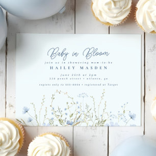 Invitation Baby shower garçon chic Blue Sky Fleurs sauvages