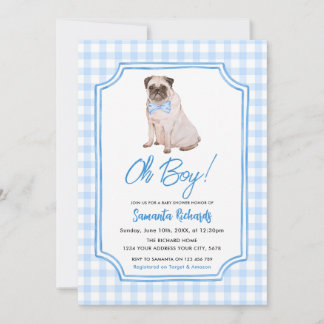 Invitation Baby Shower Garçon Chien Gingham Bleu