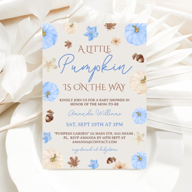 Invitation Baby Shower Garçon Citrouille Bleu Poussiéreux (Créateur téléchargé)
