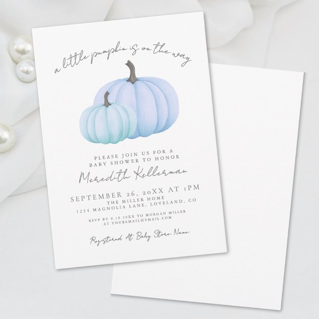 Invitation Baby Shower Garçon Citrouille Bleue (Blue Pumpkin Boy Baby Shower Invitation)