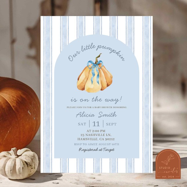 Invitation Baby Shower Garçon Citrouille Fantaisie Bleu  (Créateur téléchargé)