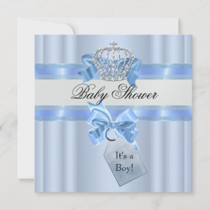 Invitation Baby Shower Garçon Couronne Prince Bleu Blanc