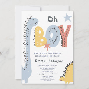 Invitation Baby shower garçon Cute Dinosaur