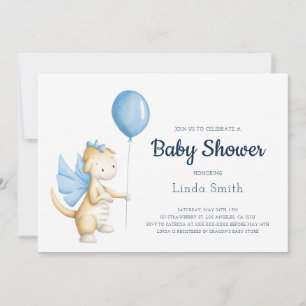 Invitation Baby shower garçon Cute Pastel Blue Dragon