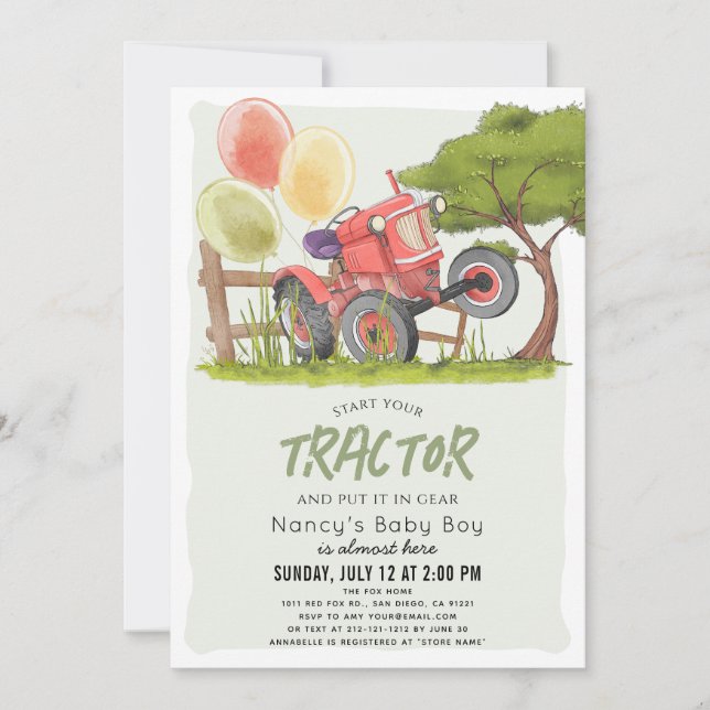 Invitation Baby shower Garçon de la ferme Red Tractor (Devant)
