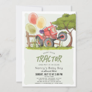 Invitation Baby shower Garçon de la ferme Red Tractor