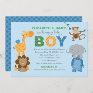 Invitation Baby shower Garçon de la jungle bleue moderne