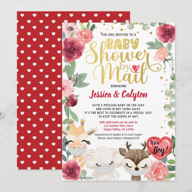 Invitation Baby shower Garçon de la Saint-Valentin Par Courri (Devant / Derrière)