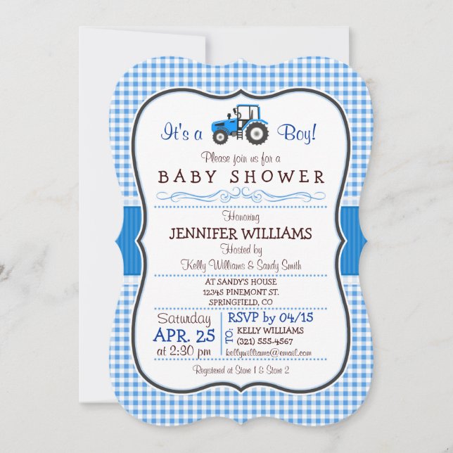 Invitation Baby shower garçon de tracteur de ferme (Devant)
