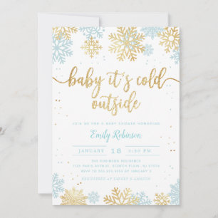 Invitation Baby shower Garçon d'hiver Blue and Gold Snowflake