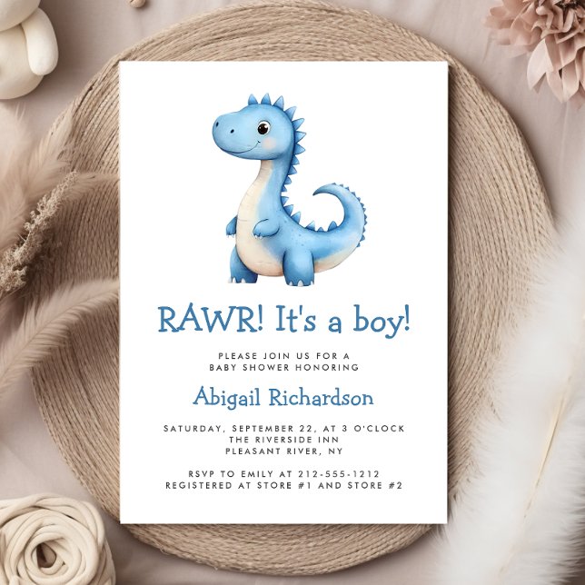 Invitation Baby shower Garçon Dinosaur Bleu Cute (Créateur téléchargé)