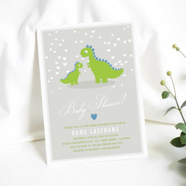Invitation Baby shower garçon Dinosaur Dino Green élégant (Créateur téléchargé)